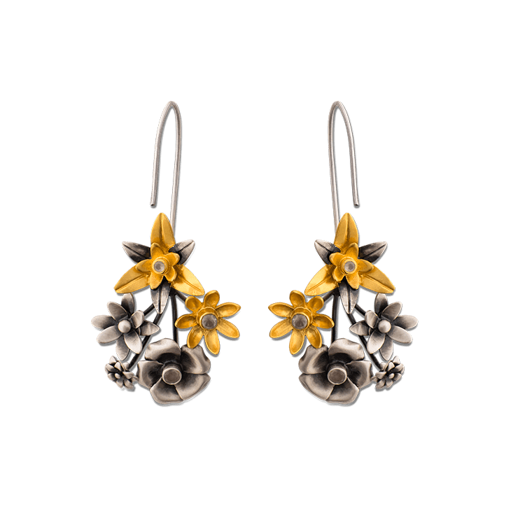 Bouquet 2-Gold, 3-Silver Inverse Hook Earrings