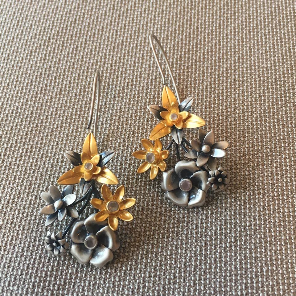 Bouquet 2-Gold, 3-Silver Inverse Hook Earrings