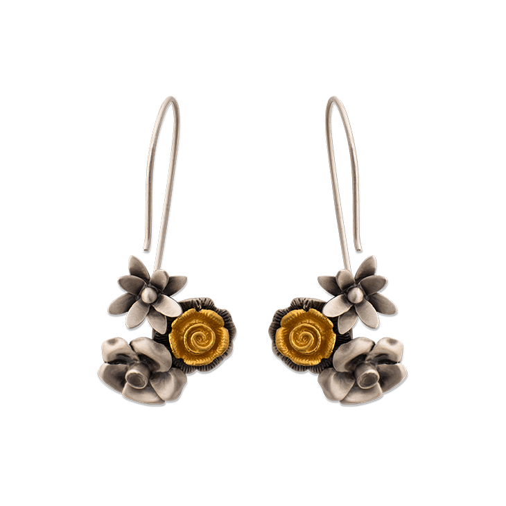 Bouquet 2-Silver, 1-Gold Inverse Hook Earrings