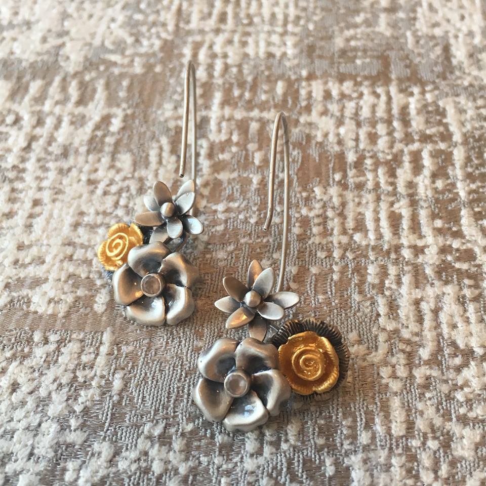 Bouquet 2-Silver, 1-Gold Inverse Hook Earrings