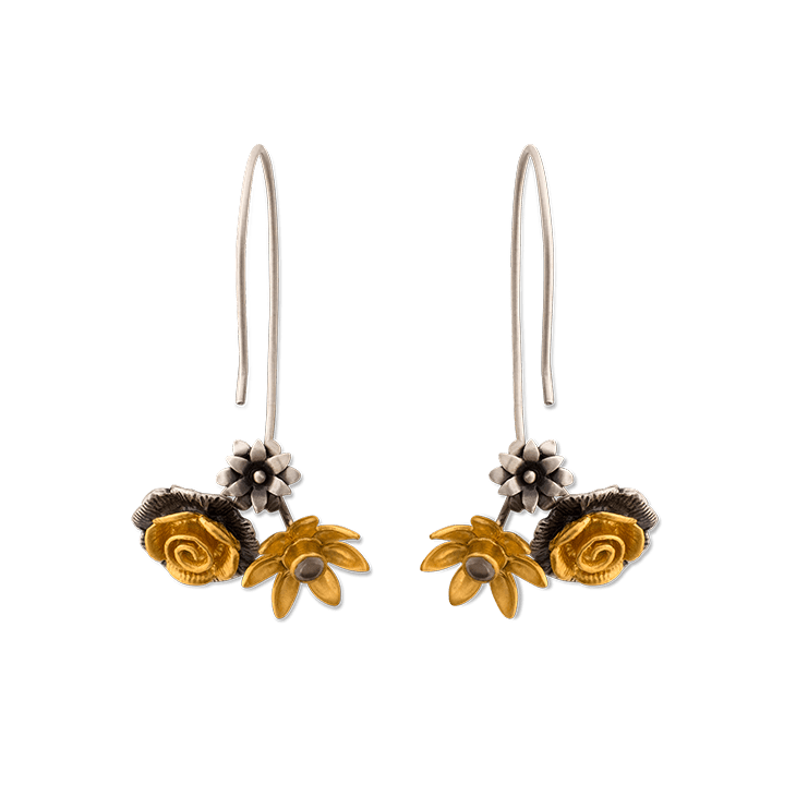 Bouquet 1-Gold, 2-Silver Flower Stud Earrings