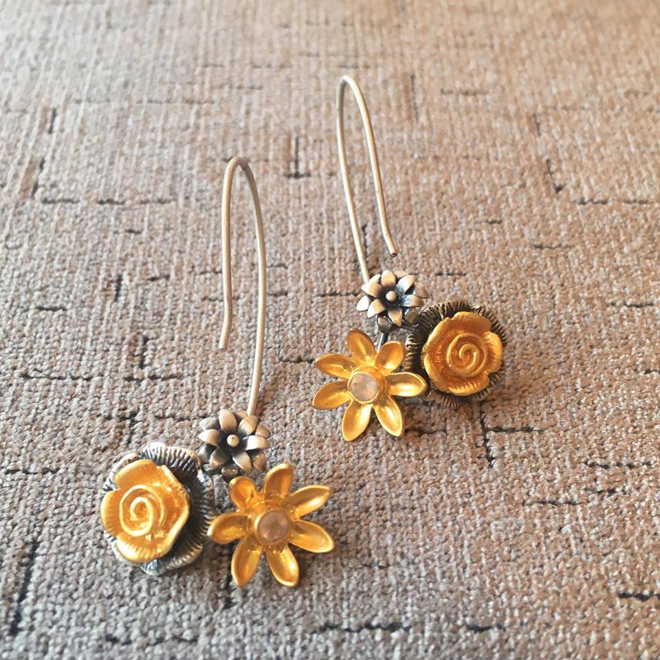 Bouquet 1-Gold, 2-Silver Flower Stud Earrings