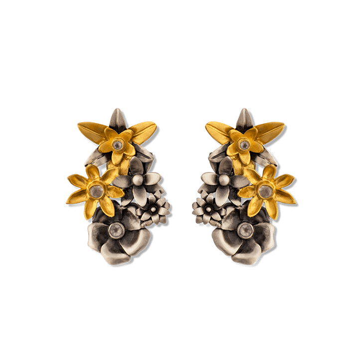 Bouquet 2-Gold, 3-Silver Flower Stud Earrings