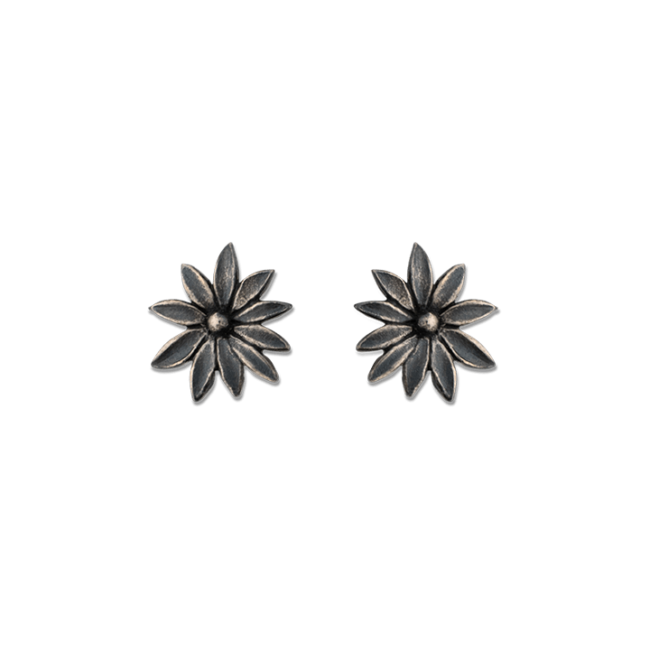 Dahlia Mini Silver Patina Earrings