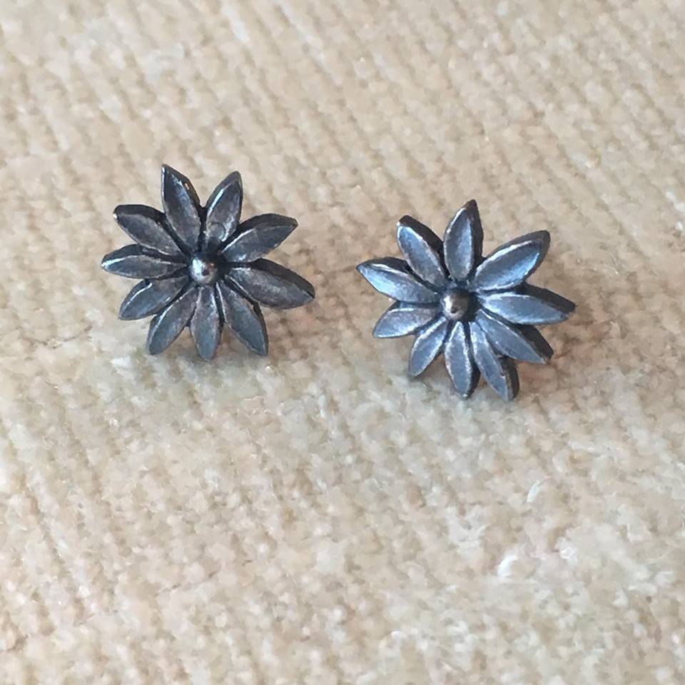 Dahlia Mini Silver Patina Earrings