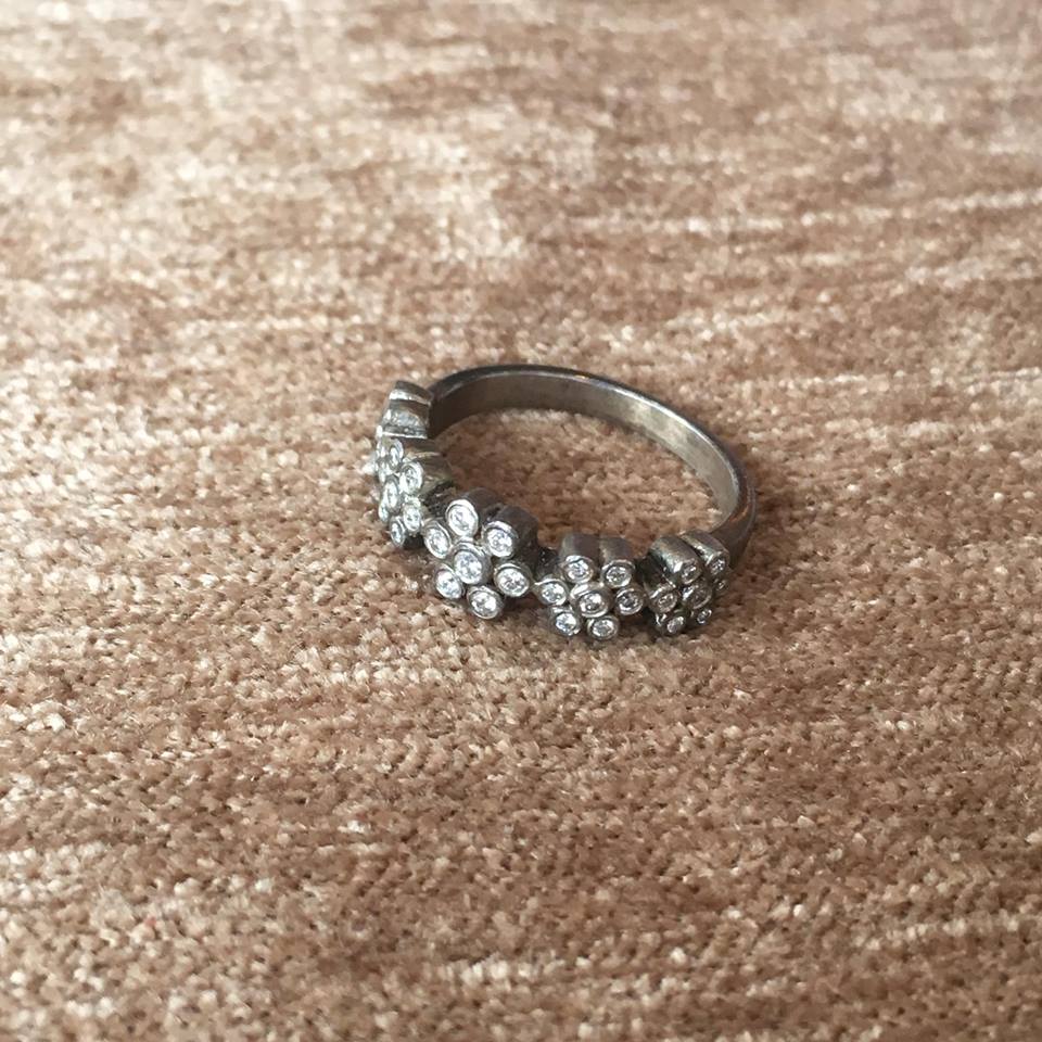 Daisy Half Diamond Silver Ring