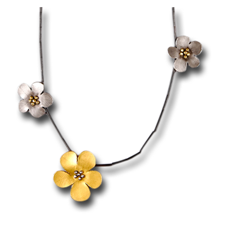 Daniel Flower 3 Flower (2 Silver, 1 Gold) Necklace