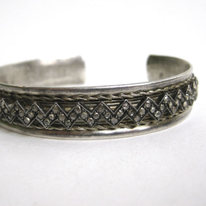 Diamond Silver Zigzag Small Cuff Bangle