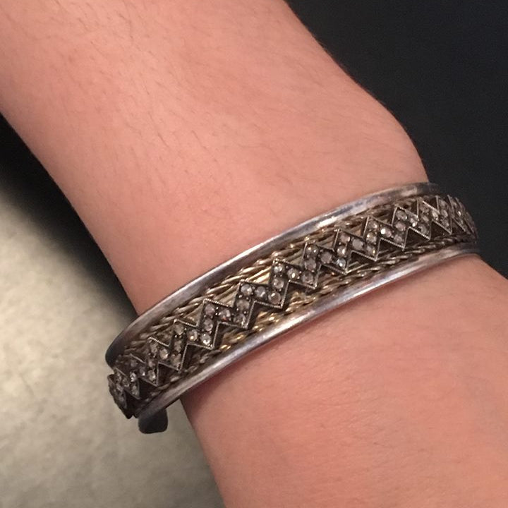 Diamond Silver Zigzag Small Cuff Bangle