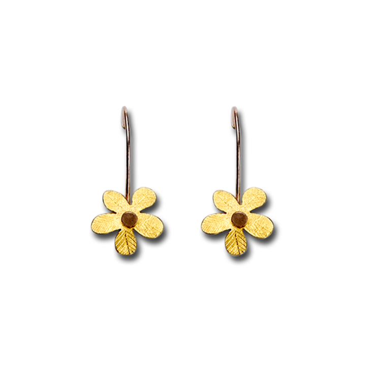 Flat Flower Gold Hook Rounded Earrings