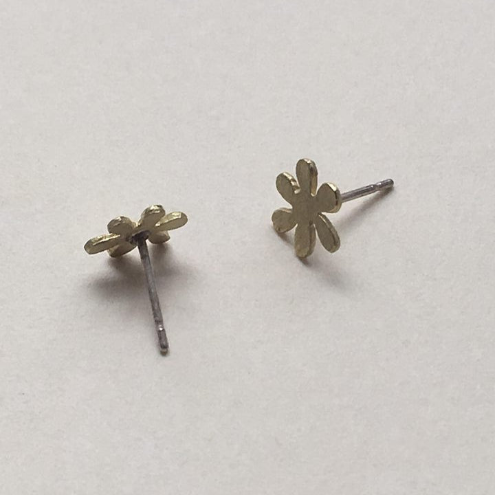 Flat Flower Gold Mini Earrings