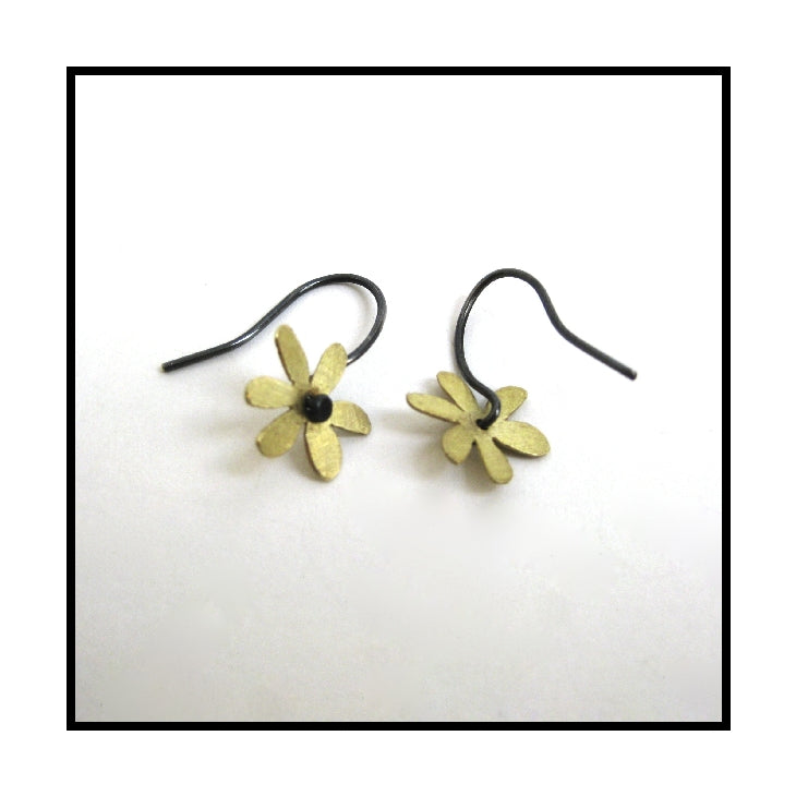 Flat Flower Pointed Gold Hook Earrings