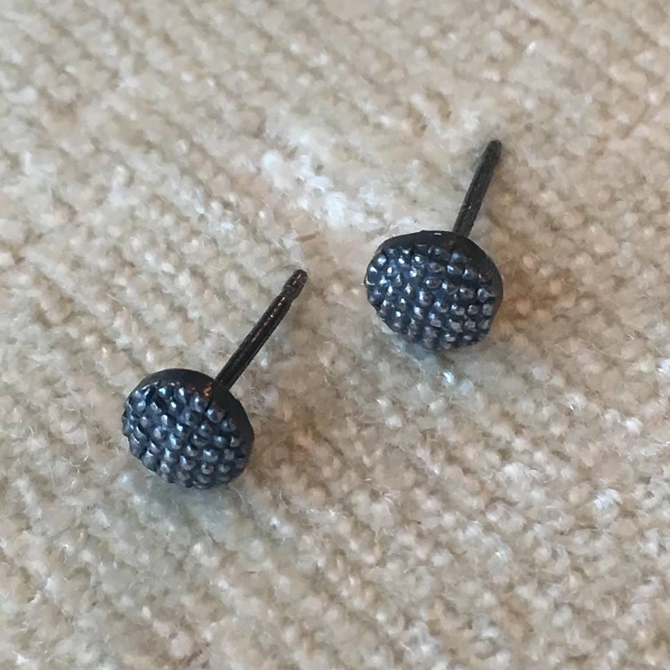 Honeycomb Mini Silver Patina Earrings