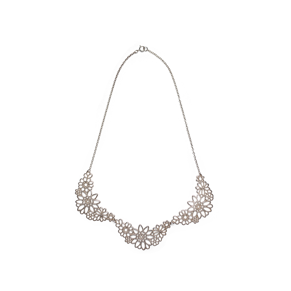 Kellie 3- Scallop Lace Silver Necklace