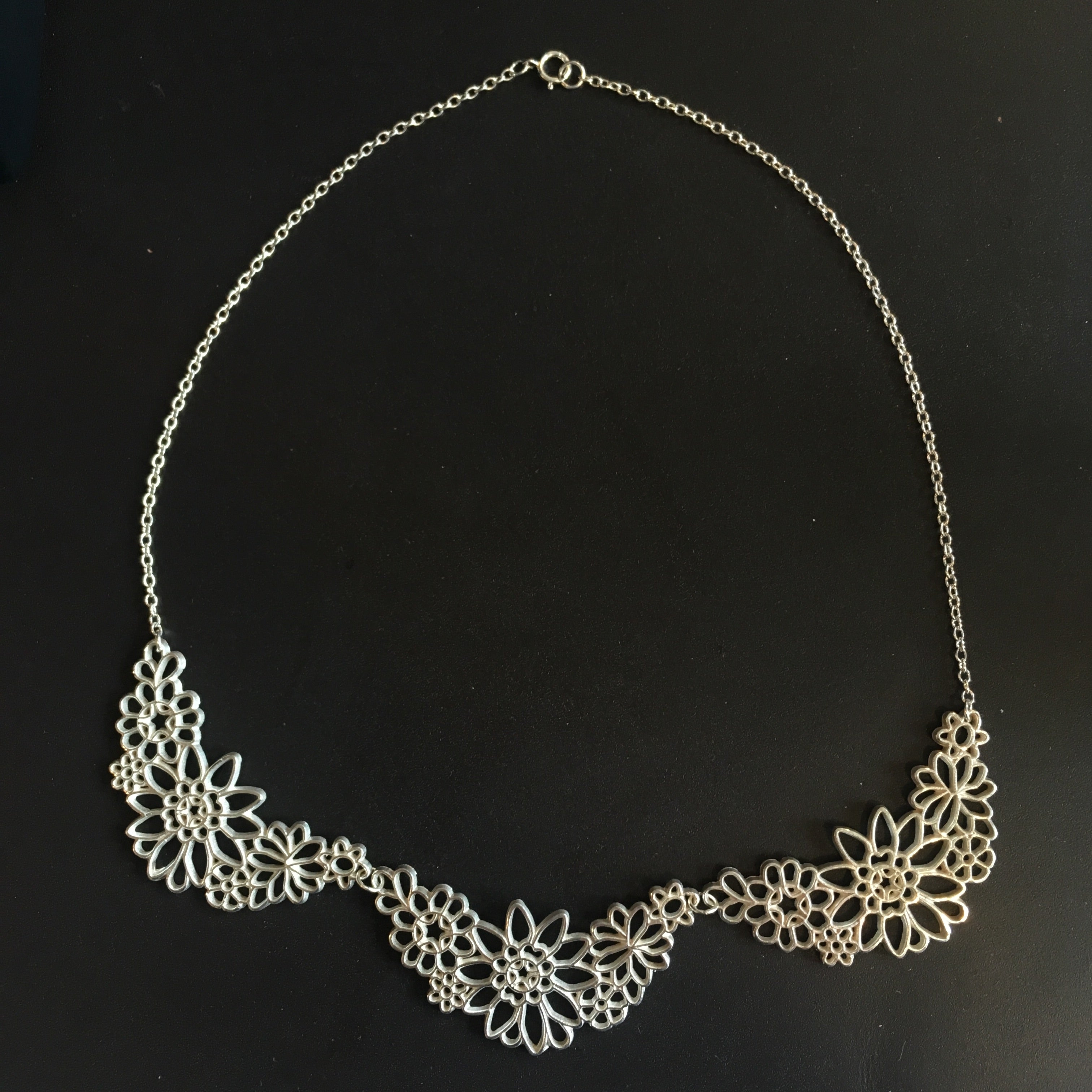 Kellie 3- Scallop Lace Silver Necklace