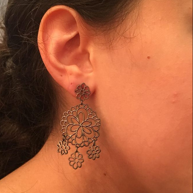 Kellie Flower Large 3-Drop Earrings (Patina)