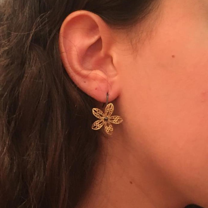 Lace Flower Gold Hook Earrings