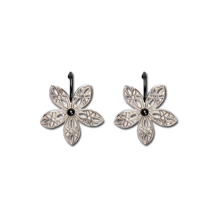 Lace Flower Silver Hook Earrings