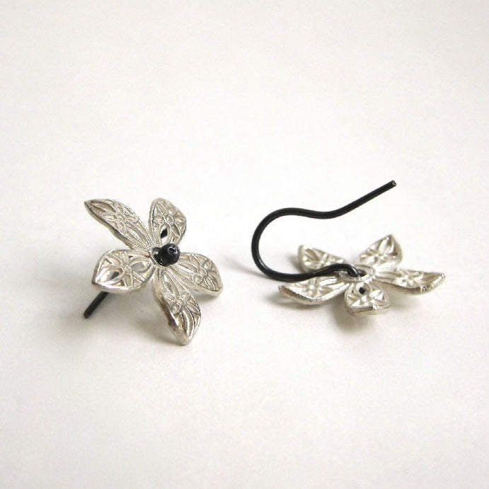 Lace Flower Silver Hook Earrings