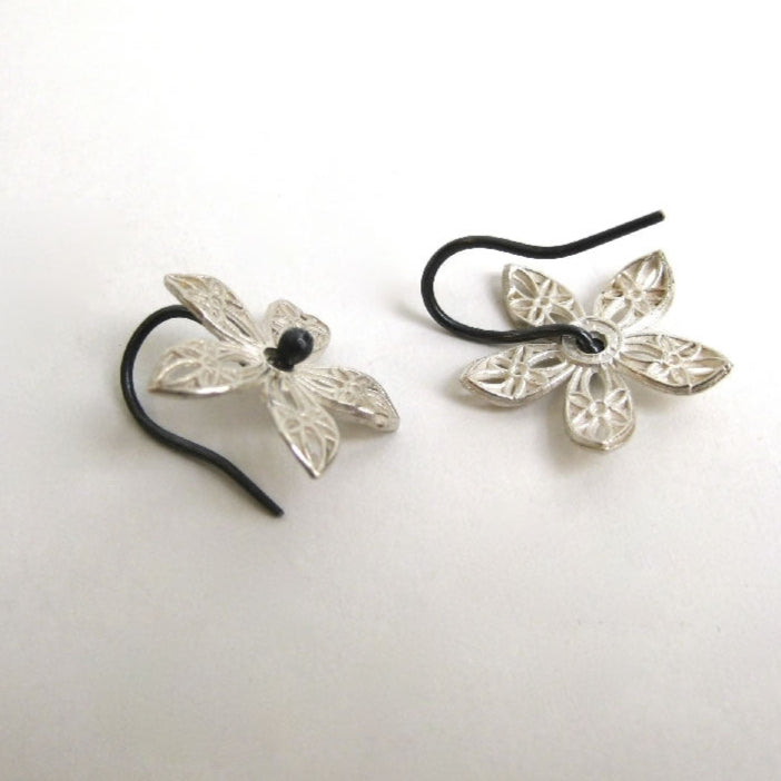 Lace Flower Silver Hook Earrings