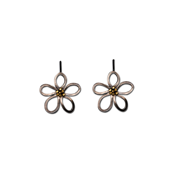 Limned Flower Silver Small Hook Earrings