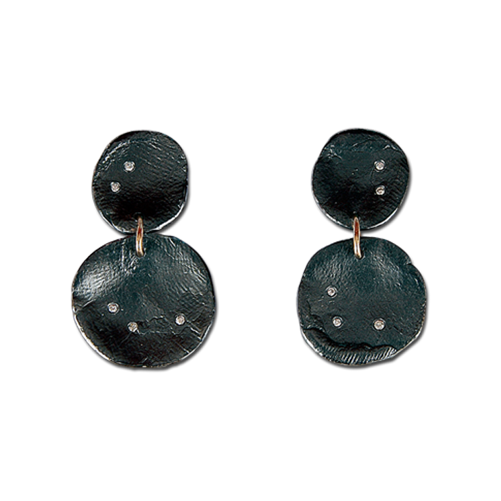 Parchment Med. Diamond Double Drop Patina Earrings