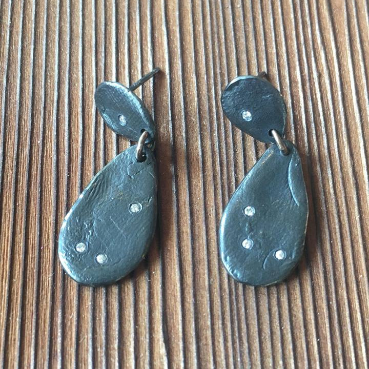 Parchment Medium Diamond Teardrop Earrings Patina