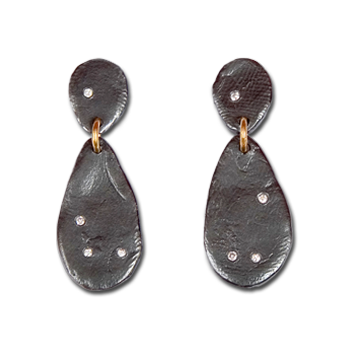 Parchment Small Diamond Teardrop Earrings Patina