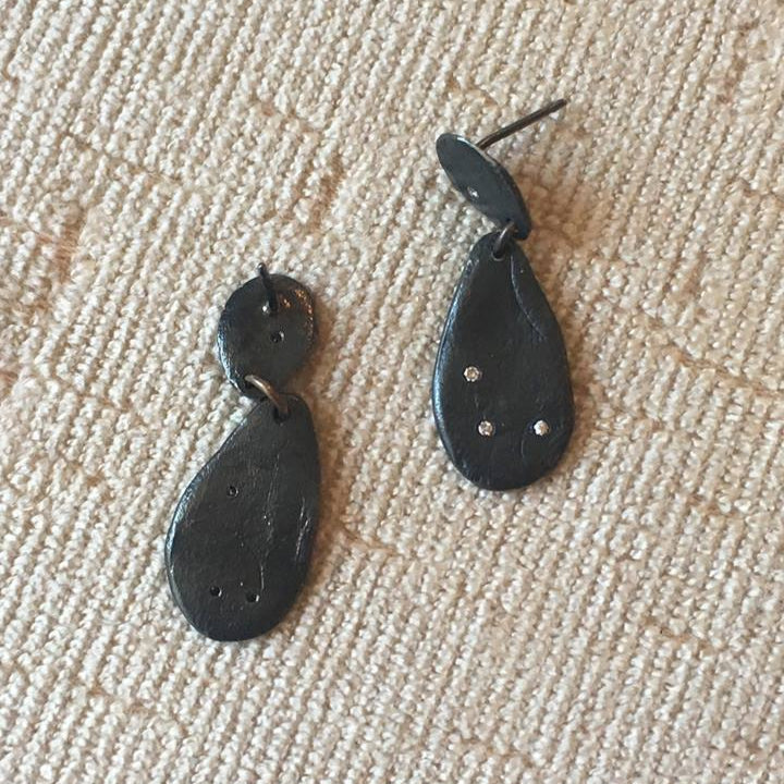 Parchment Small Diamond Teardrop Earrings Patina