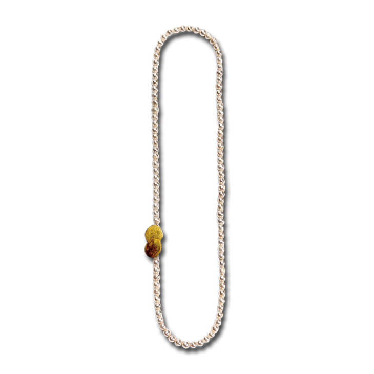 Pearls Double Disc Gold Necklace