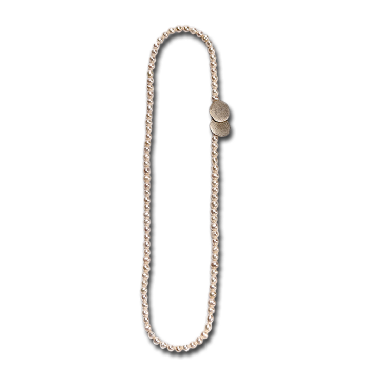 Pearls Double Disc Silver Necklace