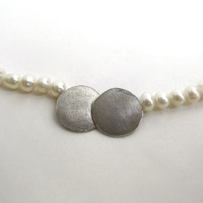 Pearls Double Disc Silver Necklace