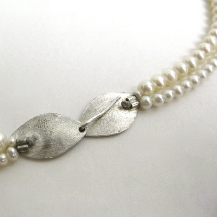 Pearls Double Leaf Silver 2-Strand Necklace