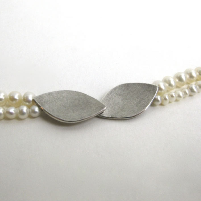 Pearls Double Leaf Silver 2-Strand Necklace