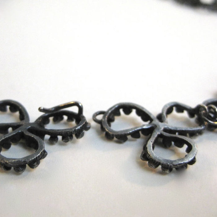 Victoria 3 Petal Silver Necklace (Patina)