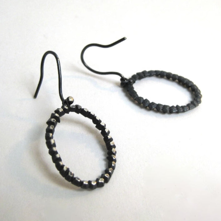 Victoria Oval Outline Hook Earrings (Patina)