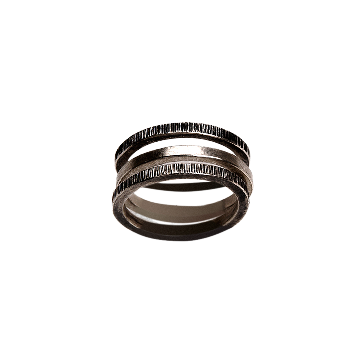 Water 3-Stack Straight Silver Ring