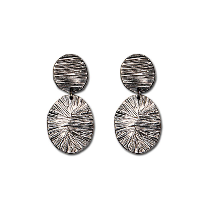 Water Drop Oval Wheel Silver Earrings (Patina)