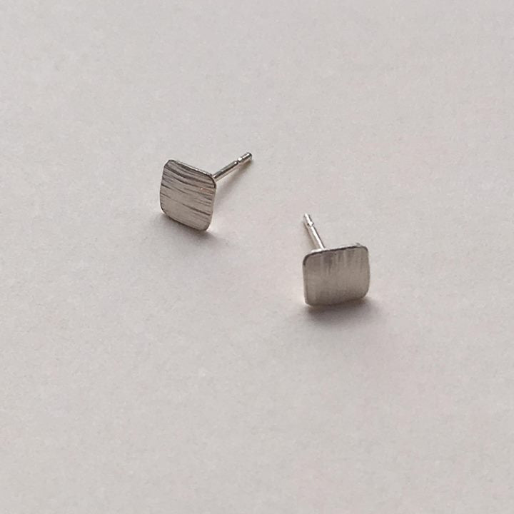 Water Square Silver Small Earrings