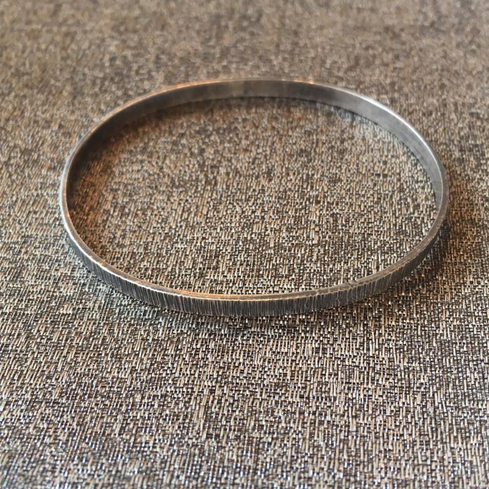Water Wide Silver Bangle (Round, Patina)