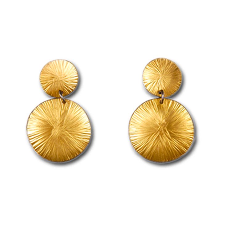 Wheel Large Double Drop Gold Earrings