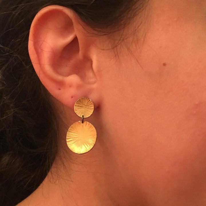 Wheel Large Double Drop Gold Earrings